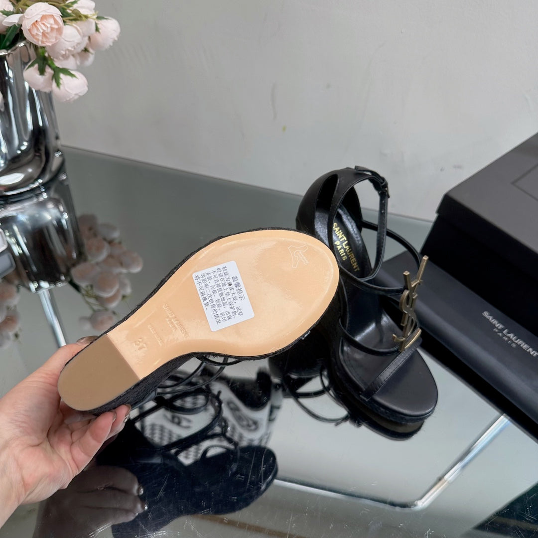 SL CASSANDRA WEDGE ESPADRILLES BLACK CALFSKIN - 35