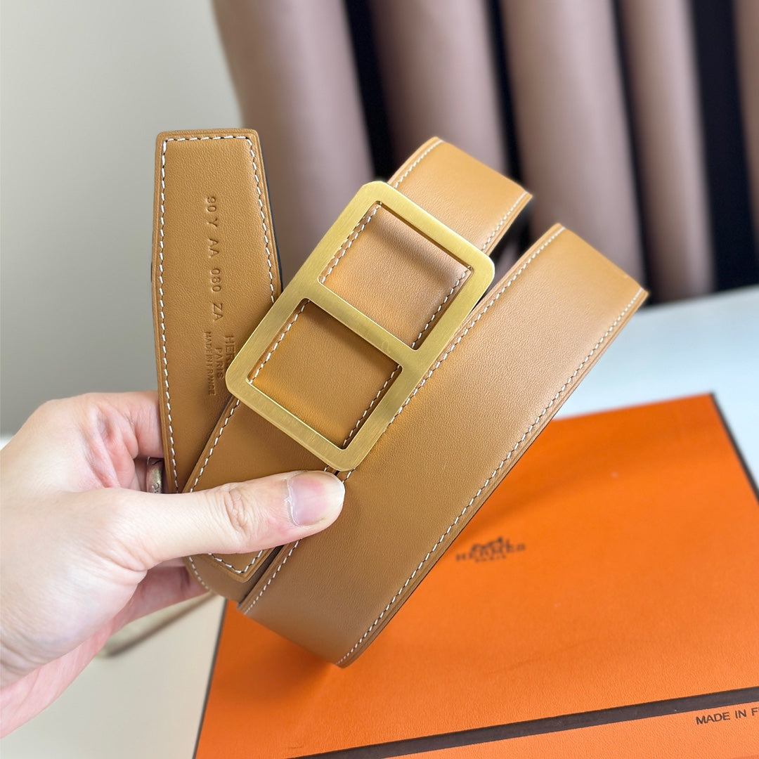 HM  BELT BUCKLE & REVERSIBLE ORANGE PASTEL AND BLACK LEATHER STRAP 38MM GOLD HARDWARE - 30