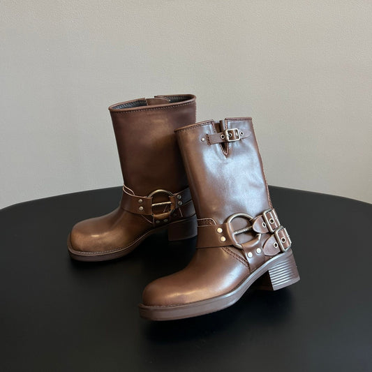 Черевики-півчобітки MIUMIU 26S з коричневої телячої шкіри зі сріблястою фурнітурою