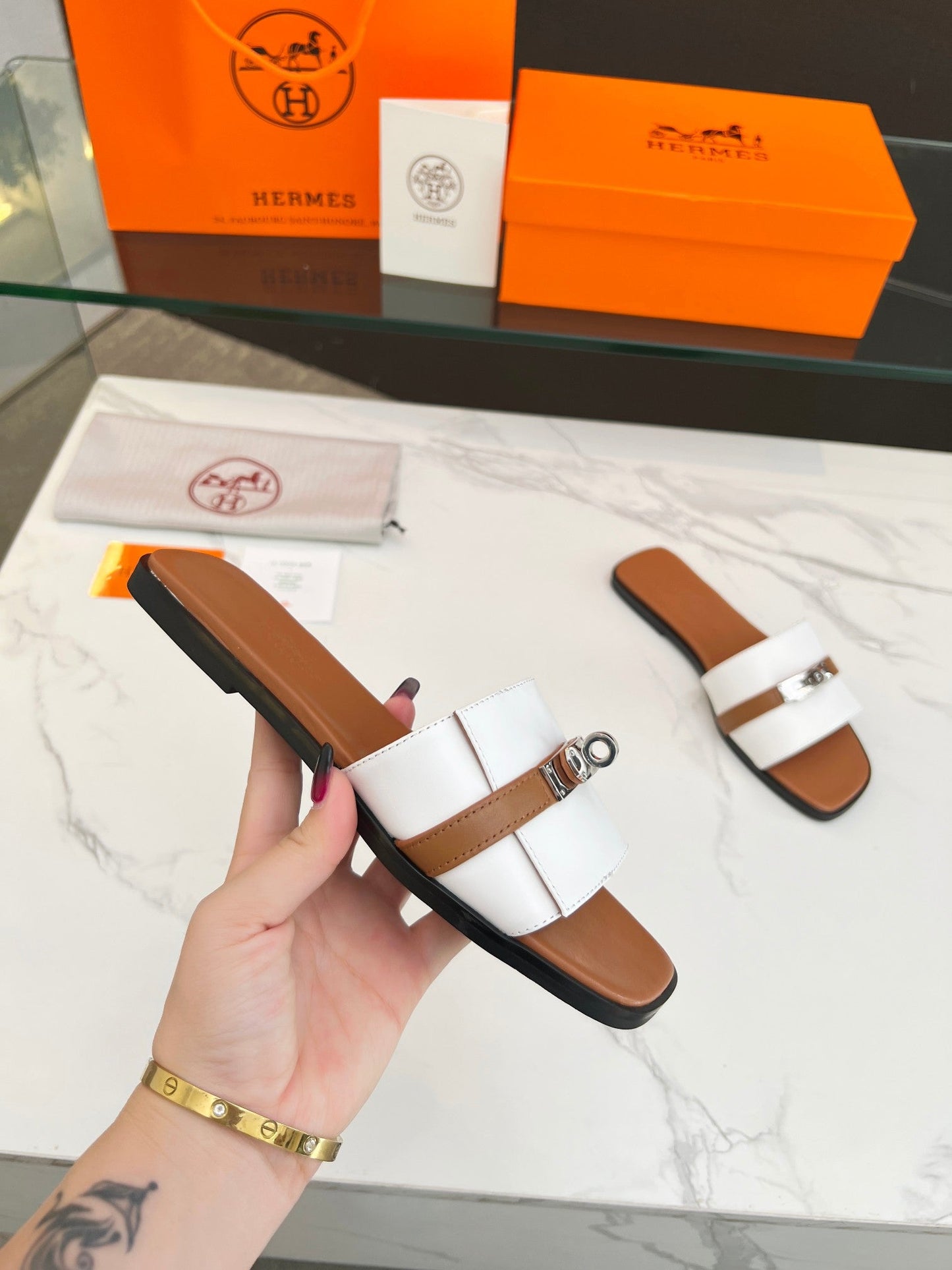 Giulia Sandal White Tan Calfskin - 35