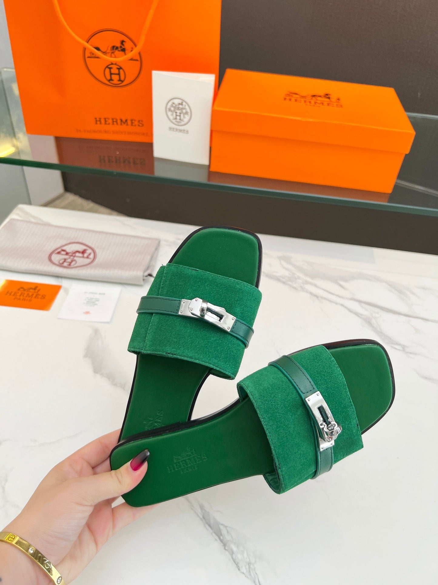 Giulia Sandal Green Suede Green Calfskin - 35