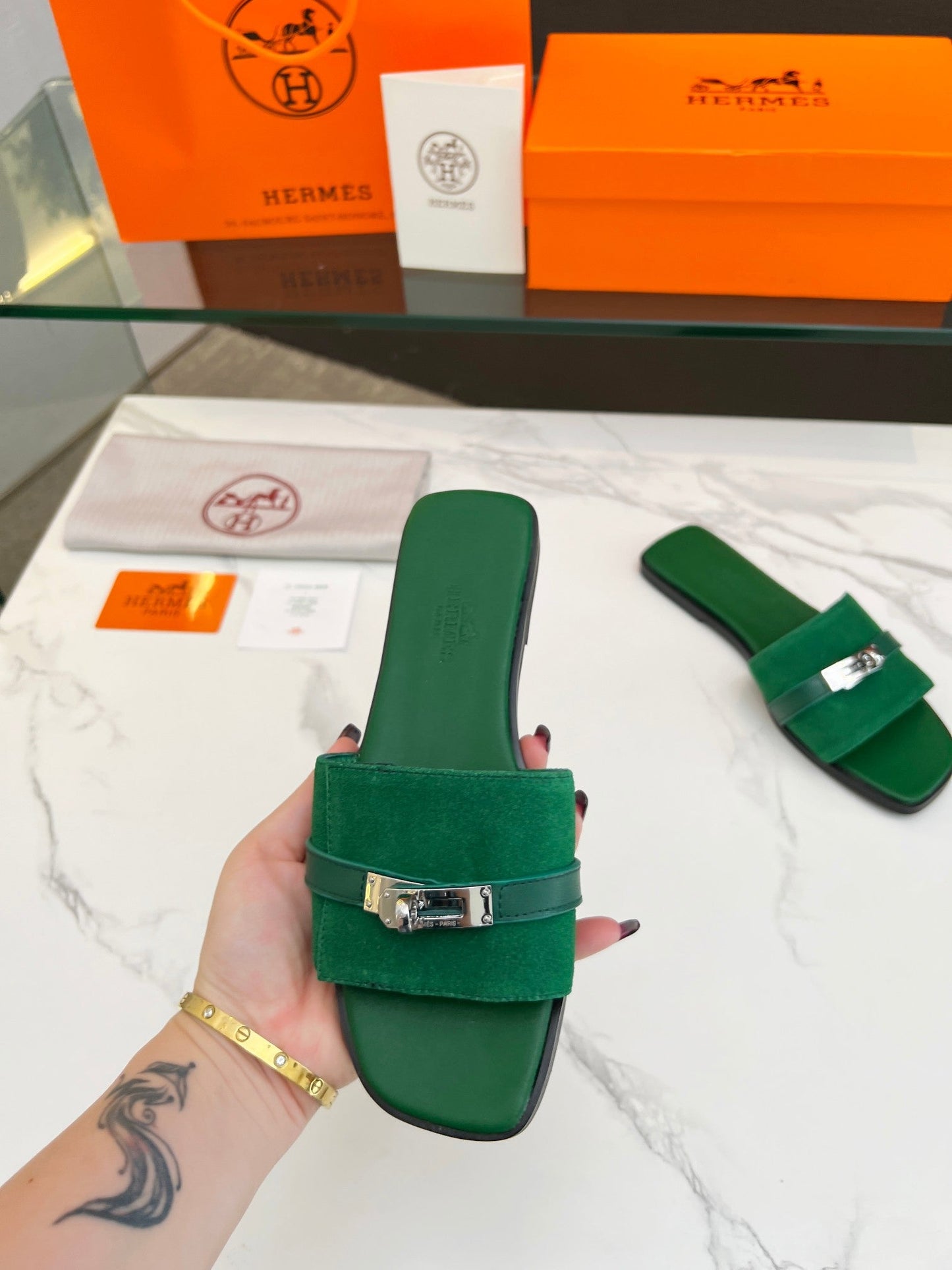 Giulia Sandal Green Suede Green Calfskin - 35