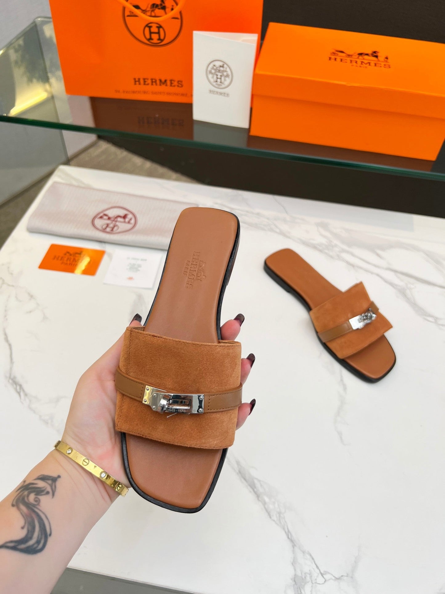 Giulia Sandal Tan Suede Tan Calfskin - 35