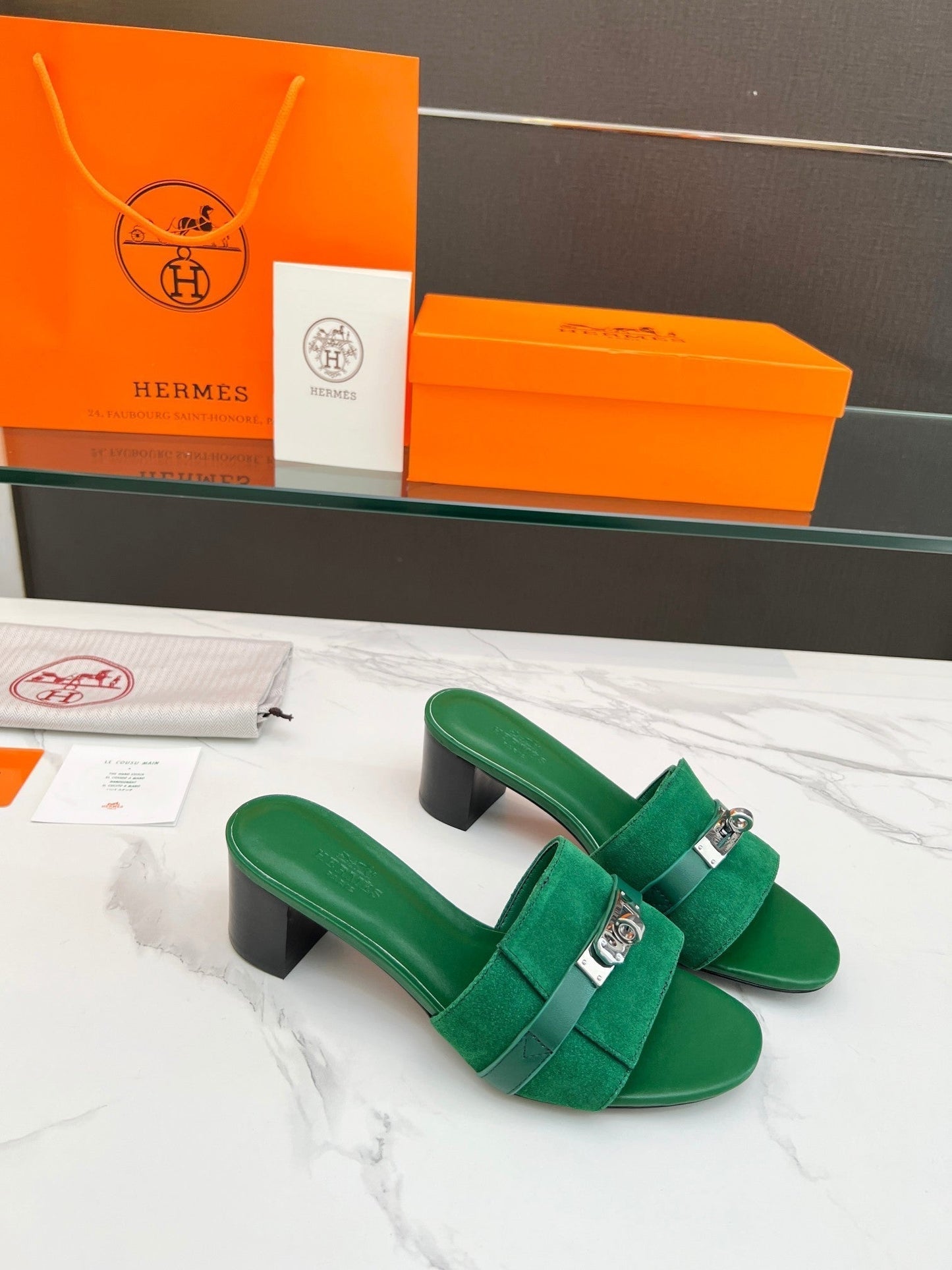 Gigi 50 Sandal Green Suede Green Calfskin - 35