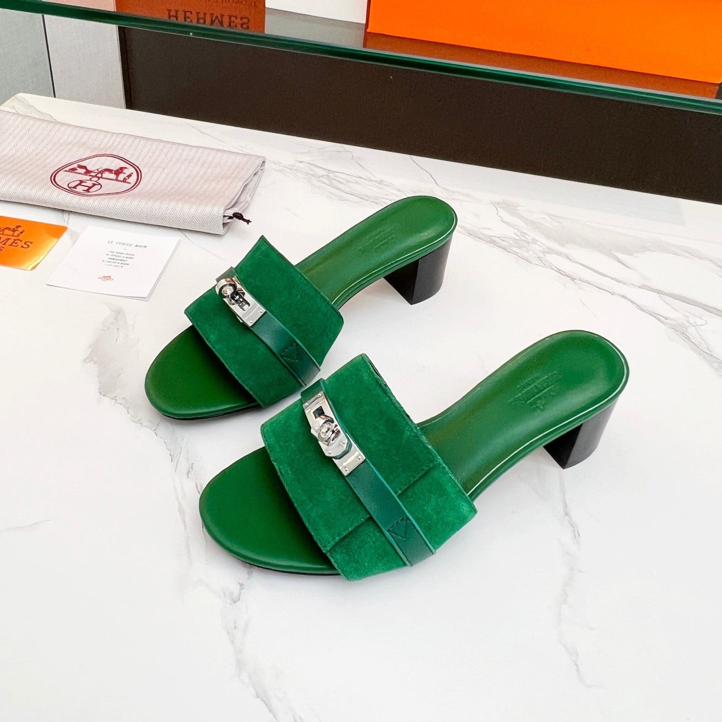 Gigi 50 Sandal Green Suede Green Calfskin - 35