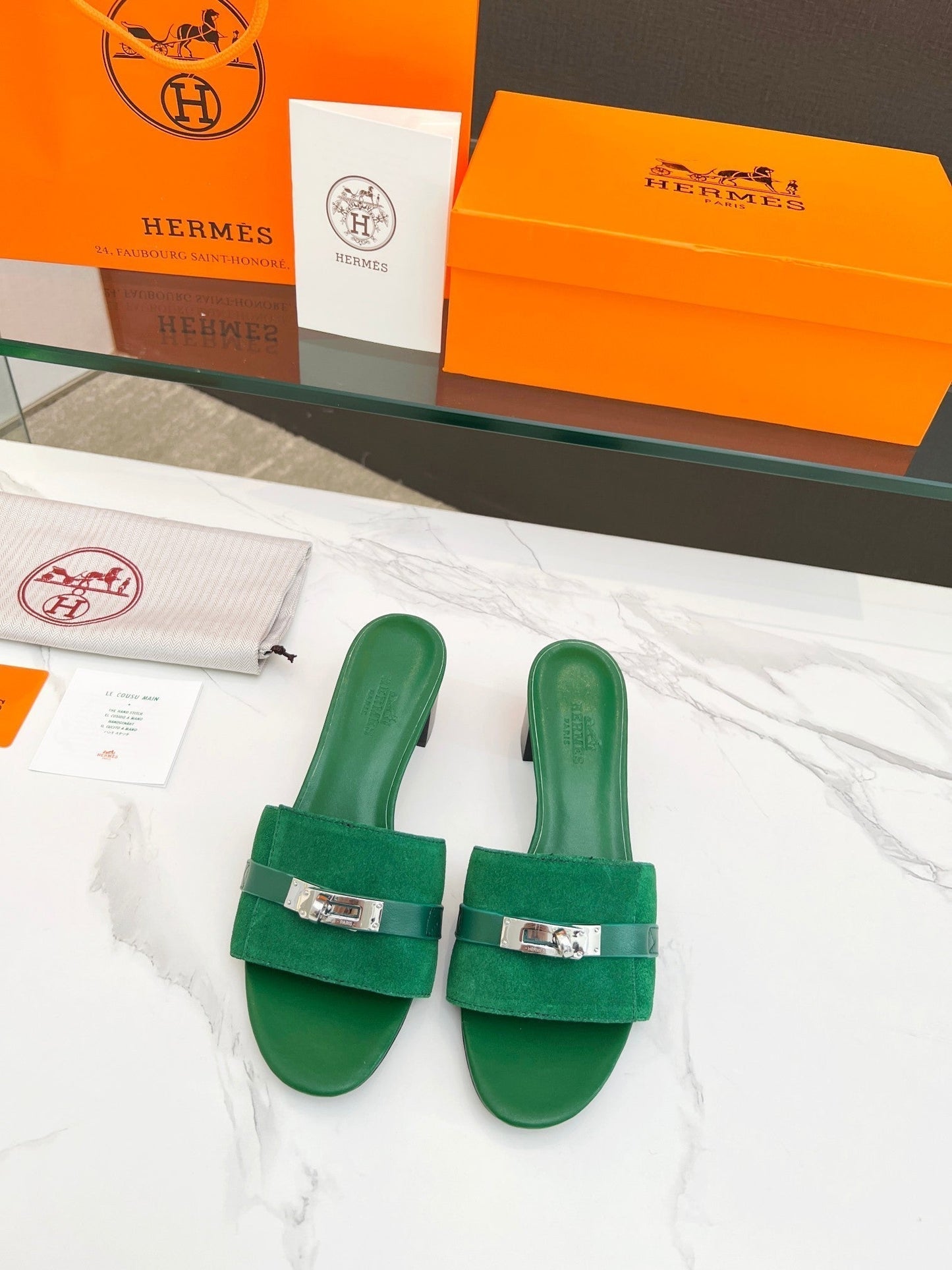 Gigi 50 Sandal Green Suede Green Calfskin - 35