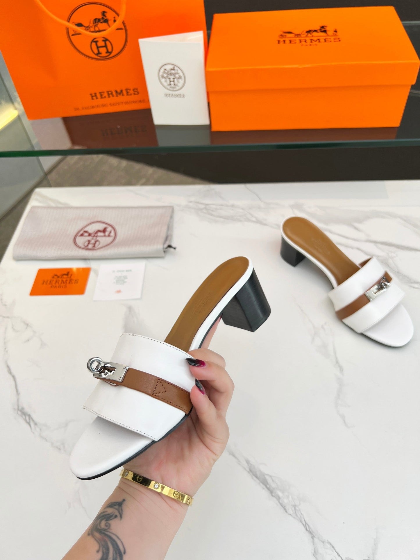 Gigi 50 Sandal White Tan Calfskin - 35