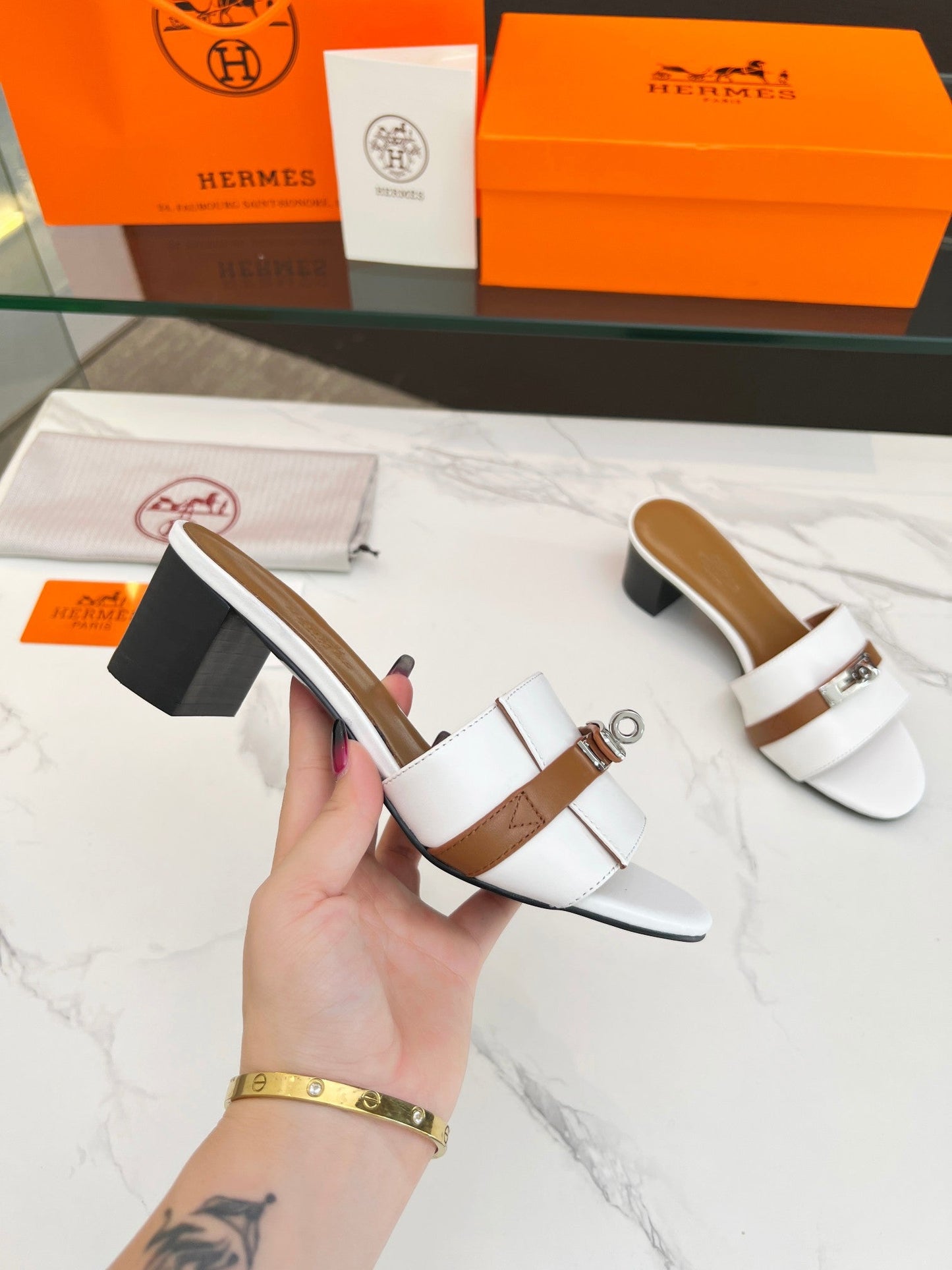 Gigi 50 Sandal White Tan Calfskin - 35