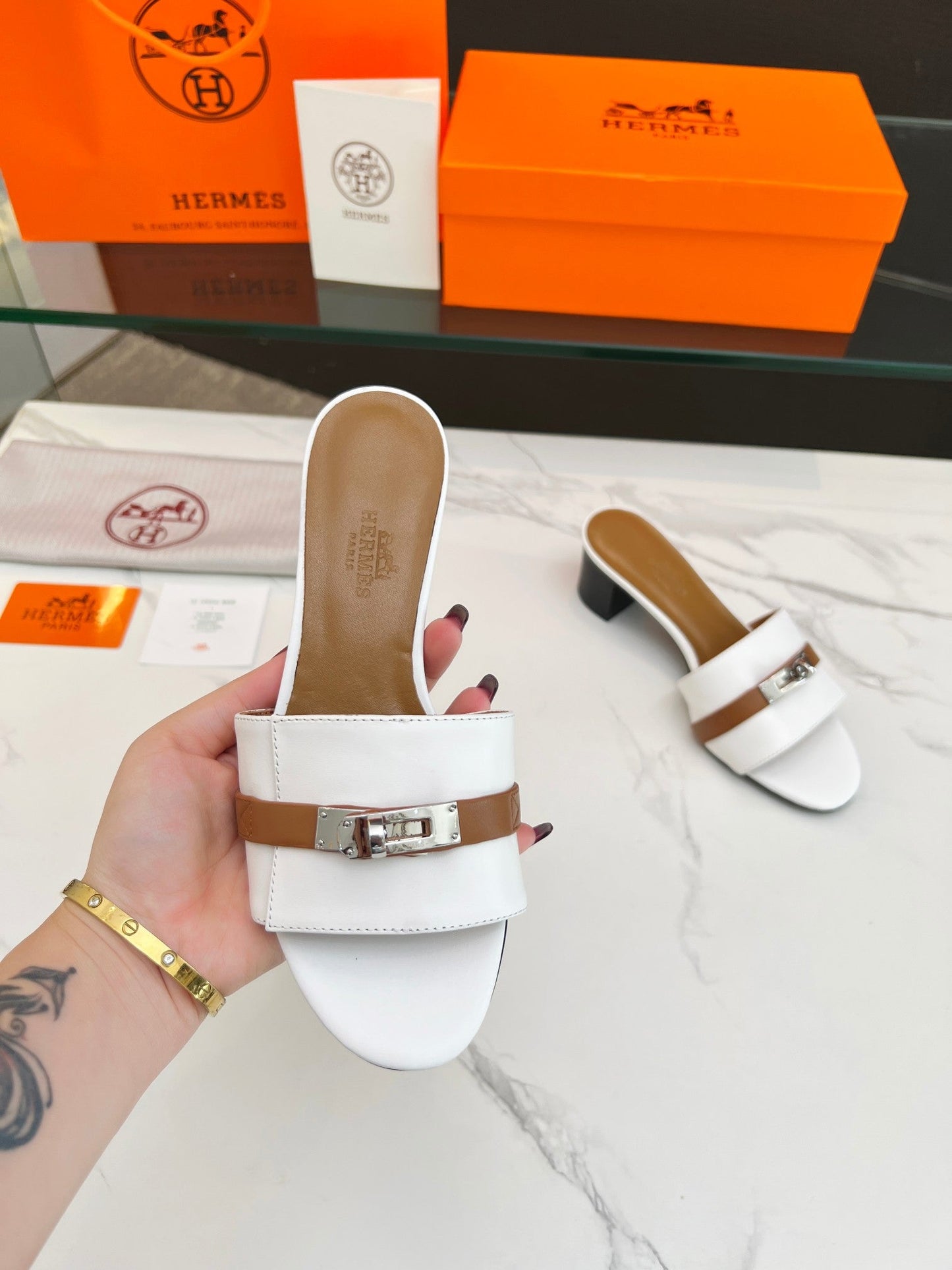 Gigi 50 Sandal White Tan Calfskin - 35