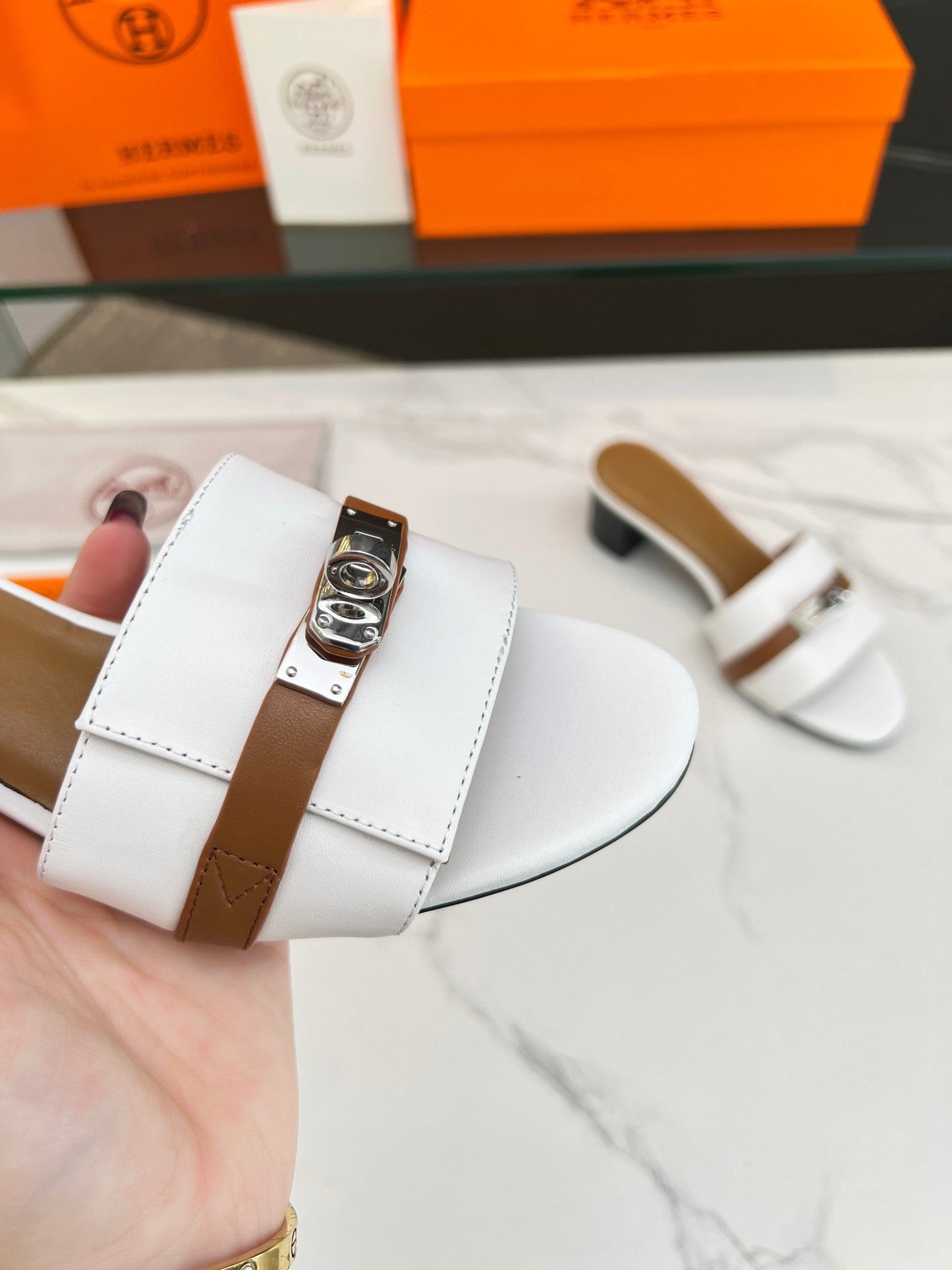 Gigi 50 Sandal White Tan Calfskin - 35