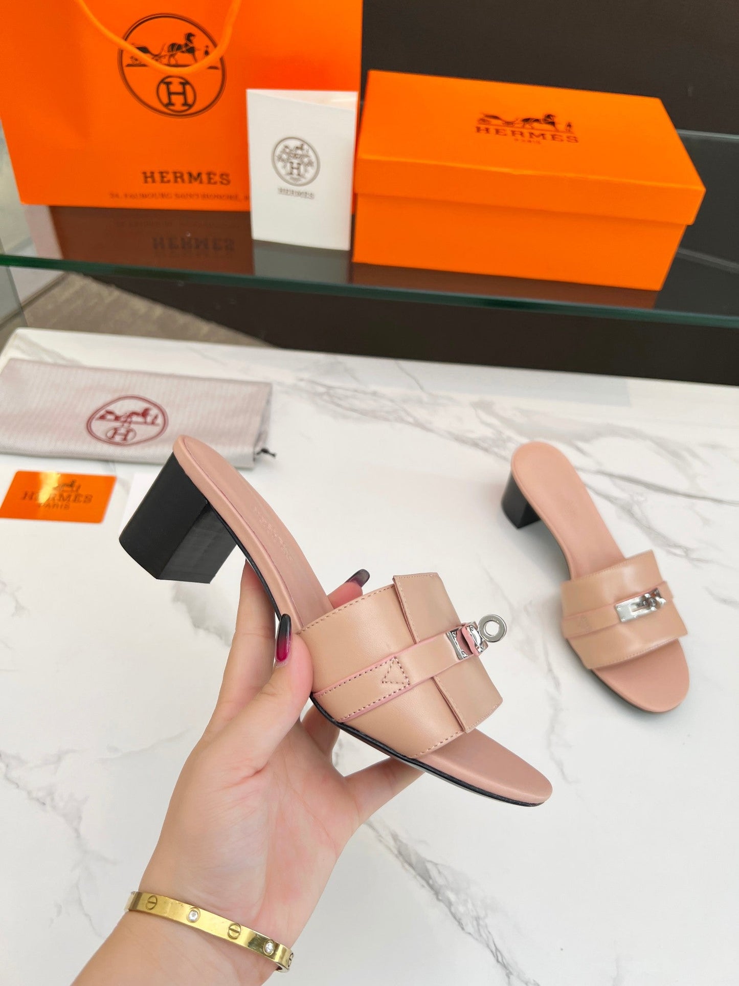 Gigi 50 Sandal Rose Cannelle Calfskin - 35