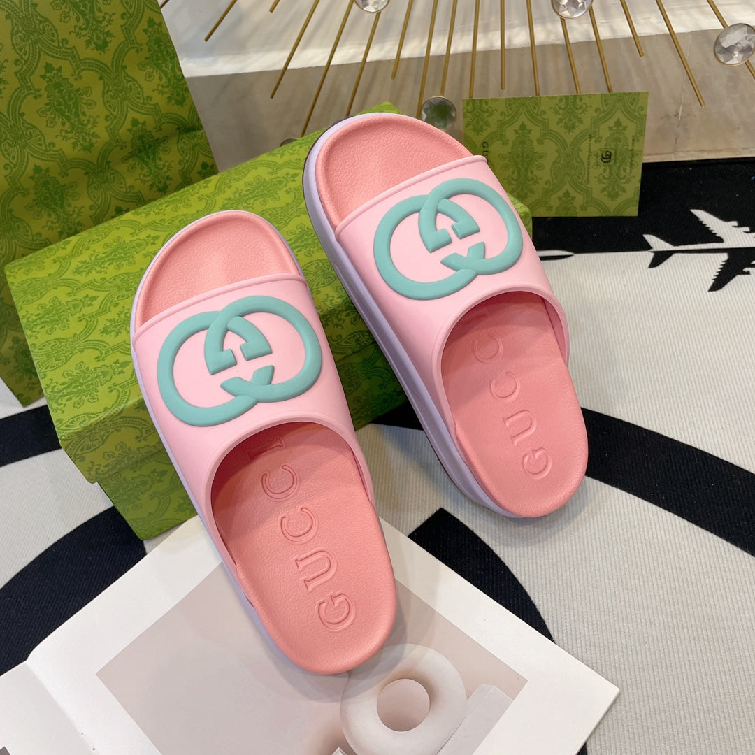 INTERLOCKING G SLIDE SANDAL IN BABY PINK IMPORTED TPU - 35