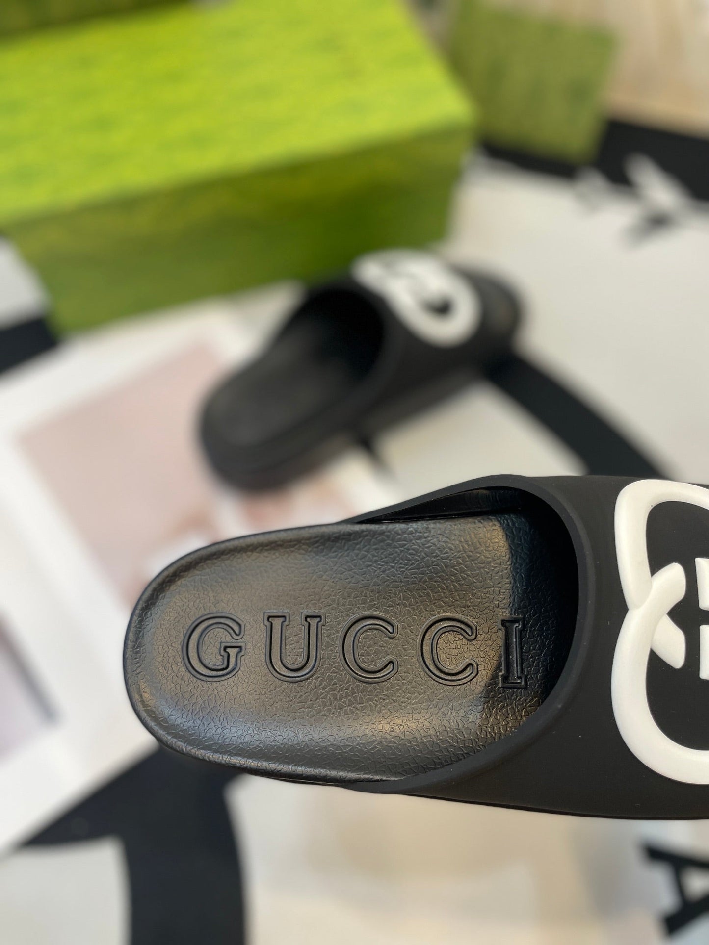 INTERLOCKING G SLIDE SANDAL IN BLACK IMPORTED TPU - 35