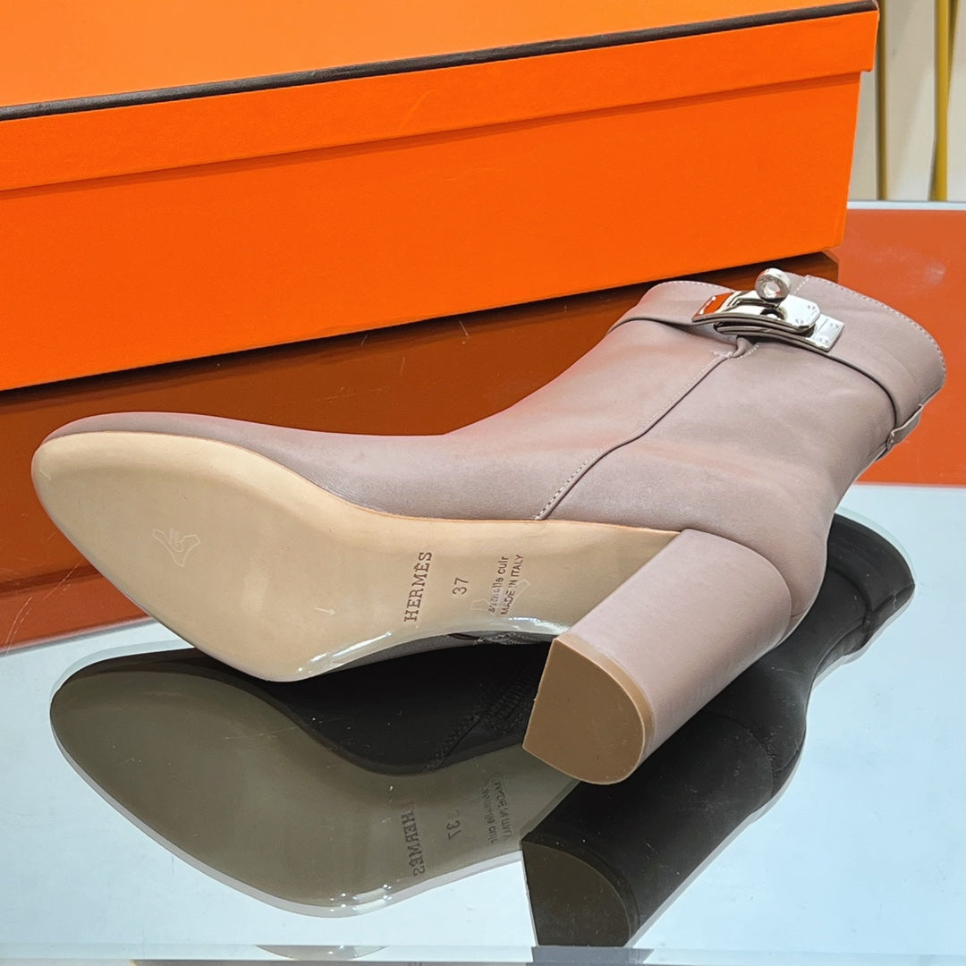 HM 25S SAINT GERMAIN ANKLE BOOTS 90 MM IN TAUPE BROWN LAMBSKIN WITH SILVER HARDWARE - 35