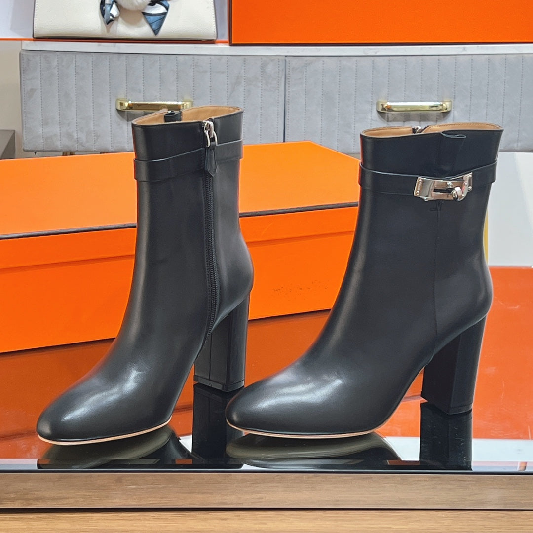 HM 25S SAINT GERMAIN ANKLE BOOTS 90 MM IN BLACK LAMBSKIN WITH SILVER HARDWARE - 35
