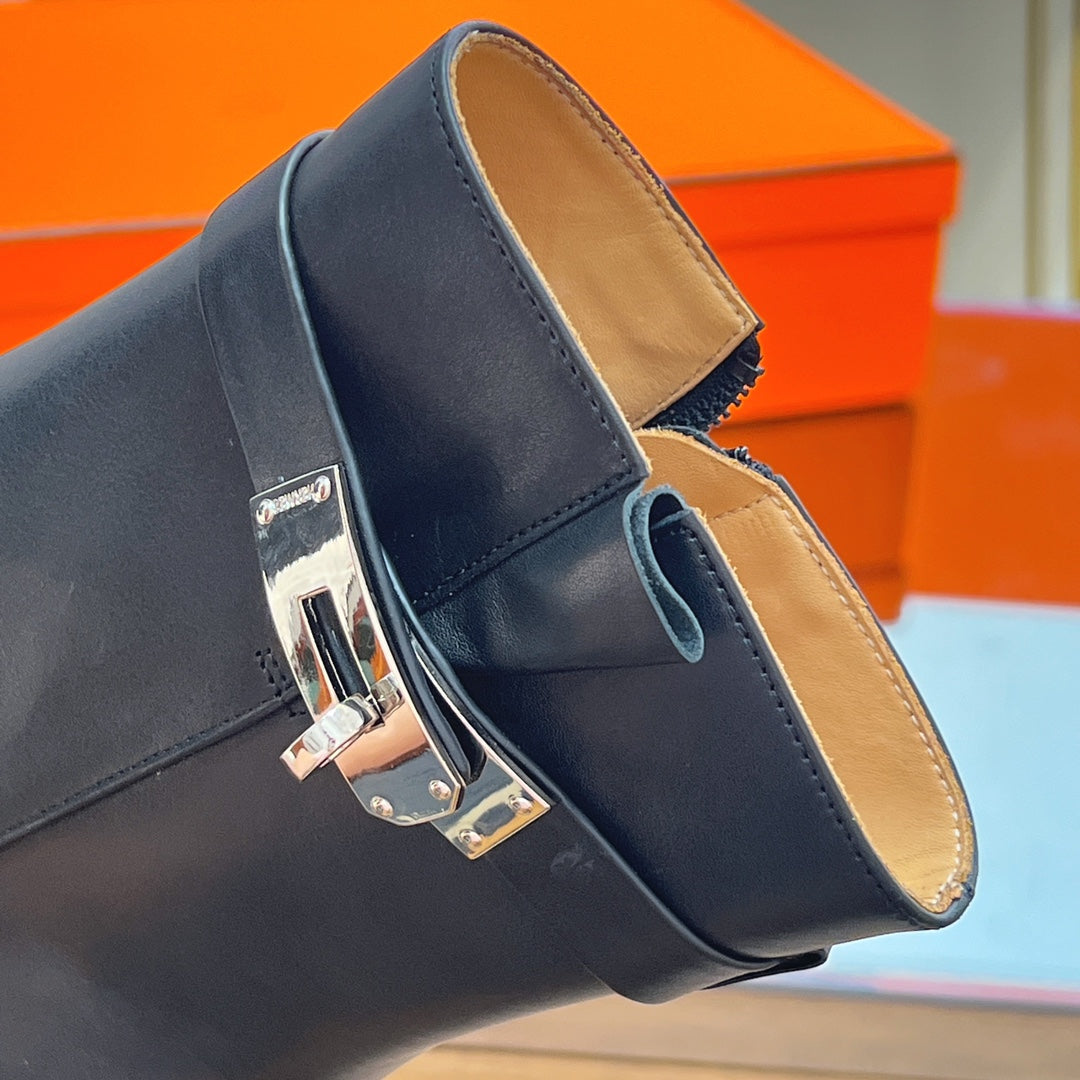 HM 25S SAINT GERMAIN ANKLE BOOTS 90 MM IN BLACK LAMBSKIN WITH SILVER HARDWARE - 35