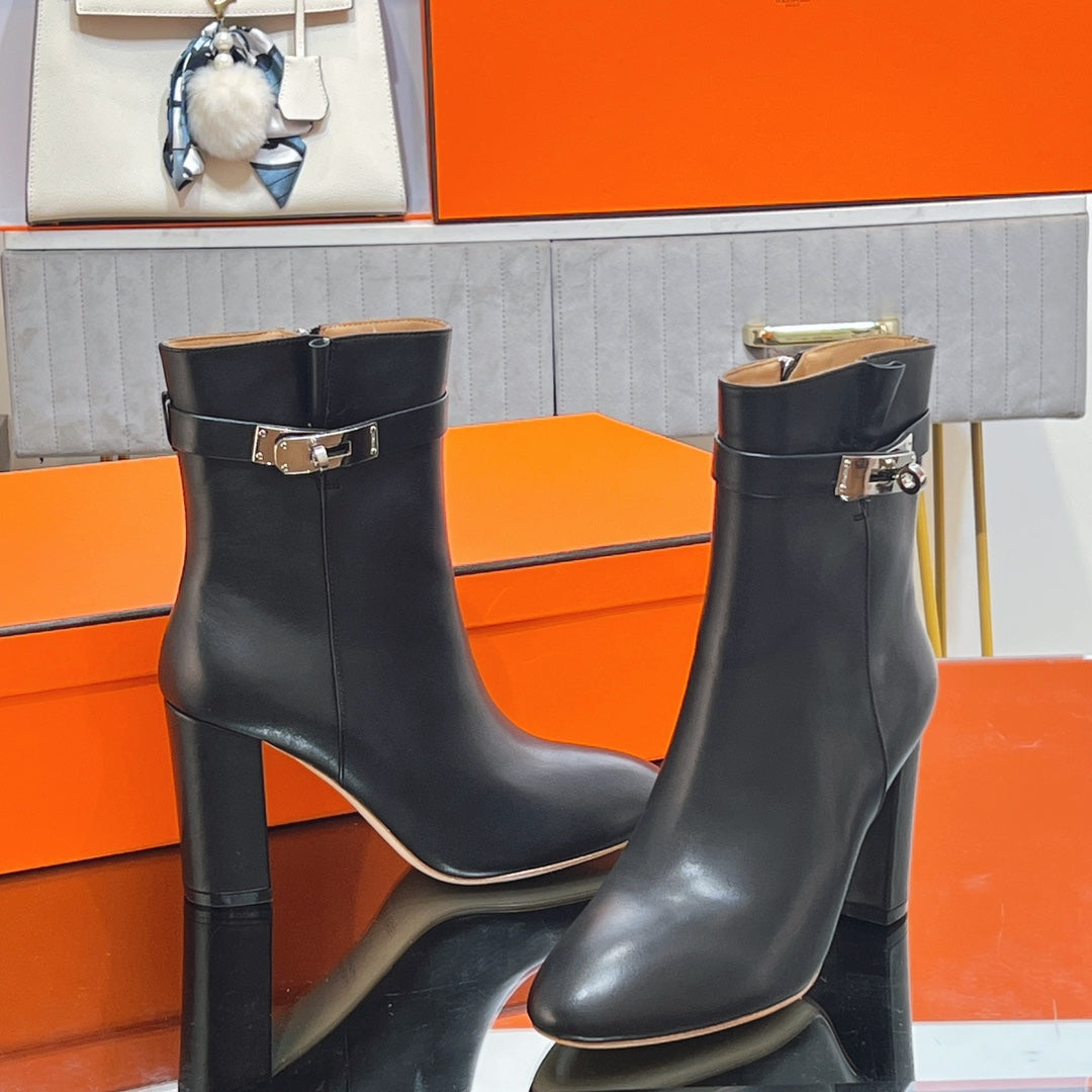 HM 25S SAINT GERMAIN ANKLE BOOTS 90 MM IN BLACK LAMBSKIN WITH SILVER HARDWARE - 35