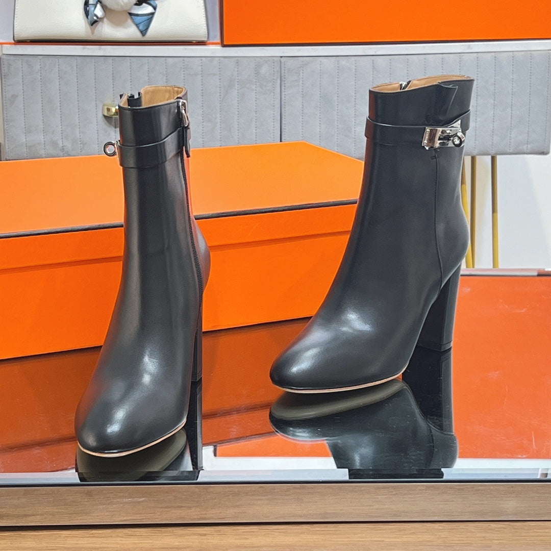 HM 25S SAINT GERMAIN ANKLE BOOTS 90 MM IN BLACK LAMBSKIN WITH SILVER HARDWARE - 35