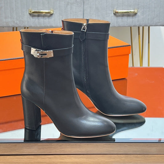 HM 25S SAINT GERMAIN ANKLE BOOTS 90 MM IN BLACK LAMBSKIN WITH SILVER HARDWARE - 35