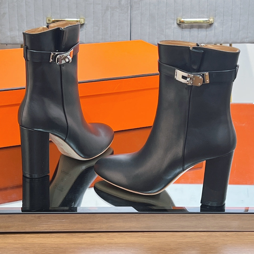 HM 25S SAINT GERMAIN ANKLE BOOTS 90 MM IN BLACK LAMBSKIN WITH SILVER HARDWARE - 35