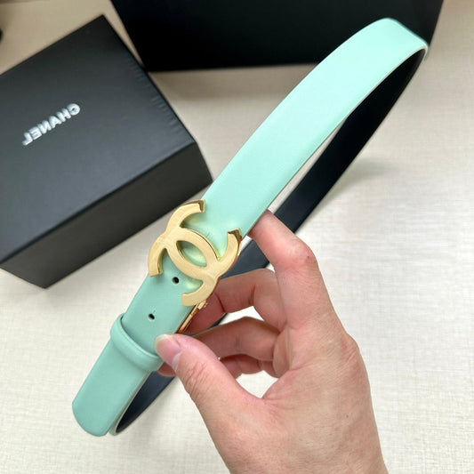 CC 30MM BELT IN GREEN MINT AND BLACK CALFSKIN WITH GOLD HARDWARE - 30