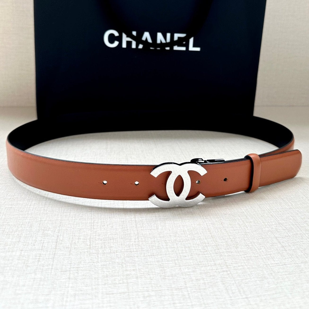 CC 30MM BELT IN BRONZE BROWN AND BLACK CALFSKIN WITH SILVER HARDWARE - 30