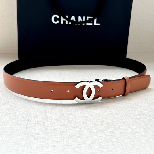 CC 30MM BELT IN BRONZE BROWN AND BLACK CALFSKIN WITH SILVER HARDWARE - 30