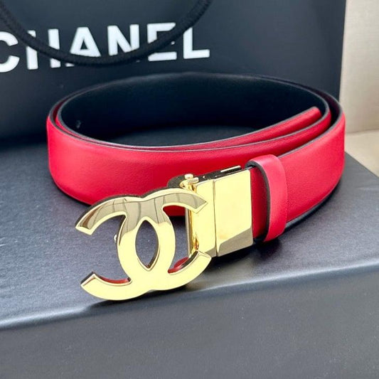 CC 30MM BELT IN CHERRY RED AND BLACK CALFSKIN WITH GOLD HARDWARE - 30