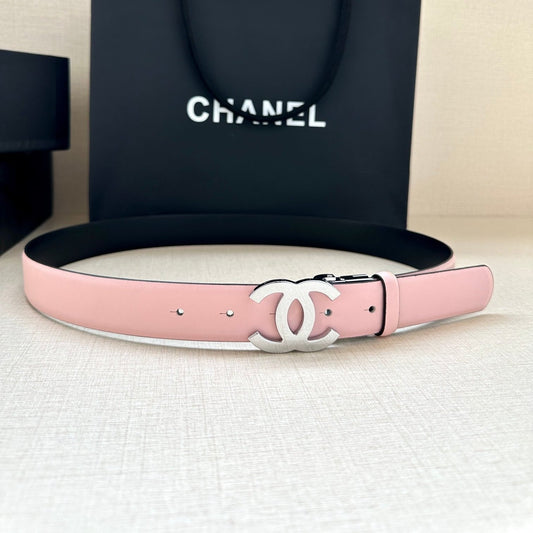 CC 30MM BELT IN LIGHT PINK AND BLACK CALFSKIN WITH SILVER HARDWARE - 30