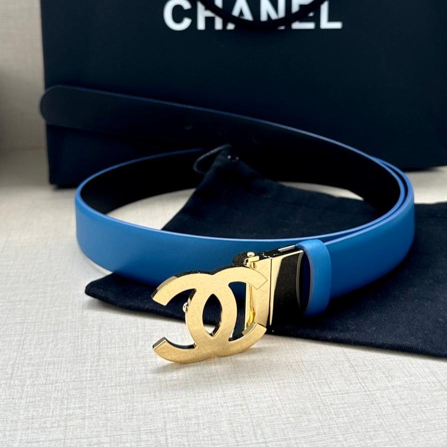 CC 30MM BELT IN BLUE AND BLACK CALFSKIN WITH GOLD HARDWARE - 30
