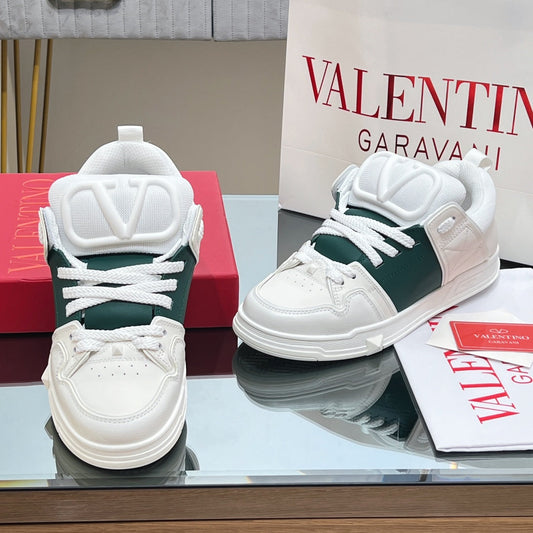 VALENTINO 25S GARAVANI OPEN SKATE SNEAKERS IN WHITE MIX DARK GREEN LAMBSKIN STYLE 12 - 35