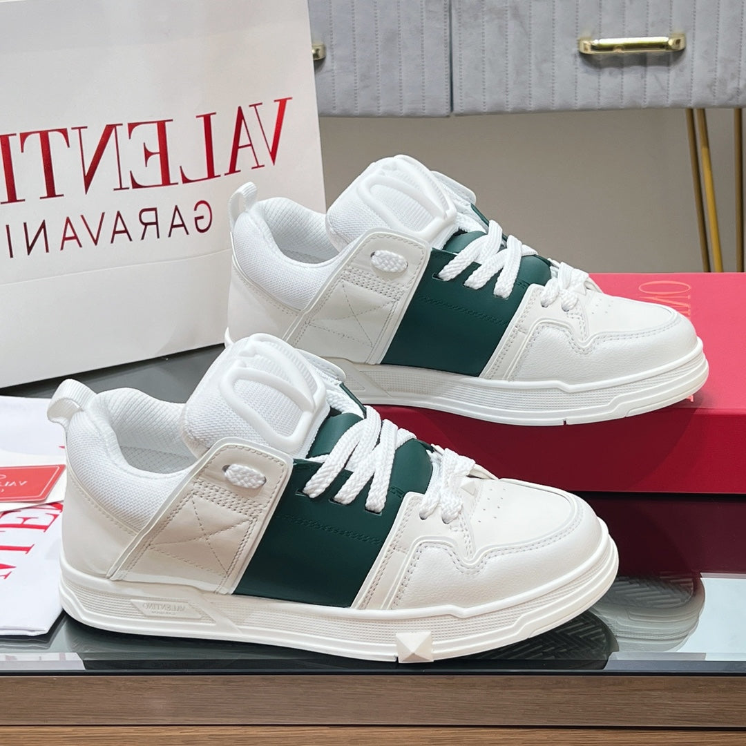 VALENTINO 25S GARAVANI OPEN SKATE SNEAKERS IN WHITE MIX DARK GREEN LAMBSKIN STYLE 12 - 35