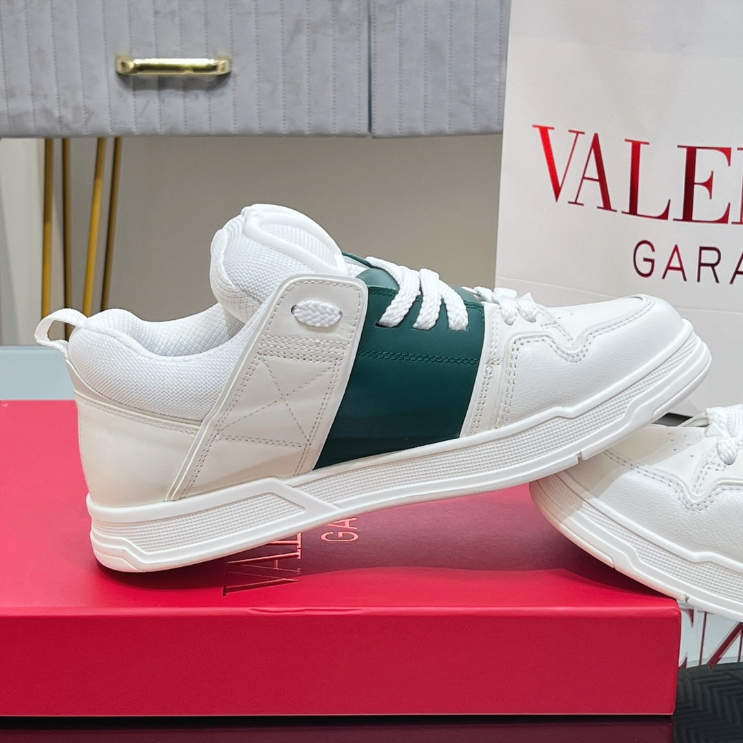 VALENTINO 25S GARAVANI OPEN SKATE SNEAKERS IN WHITE MIX DARK GREEN LAMBSKIN STYLE 12 - 35