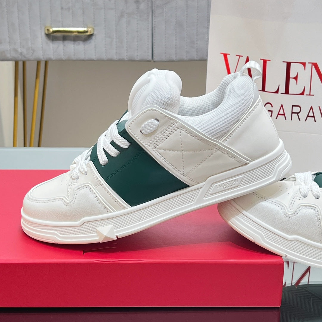 VALENTINO 25S GARAVANI OPEN SKATE SNEAKERS IN WHITE MIX DARK GREEN LAMBSKIN STYLE 12 - 35