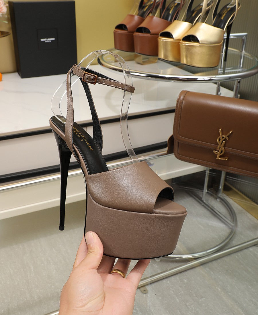 SL SUPER HIGH HEELS SANDAL ASH BROWN CALFSKIN - 34