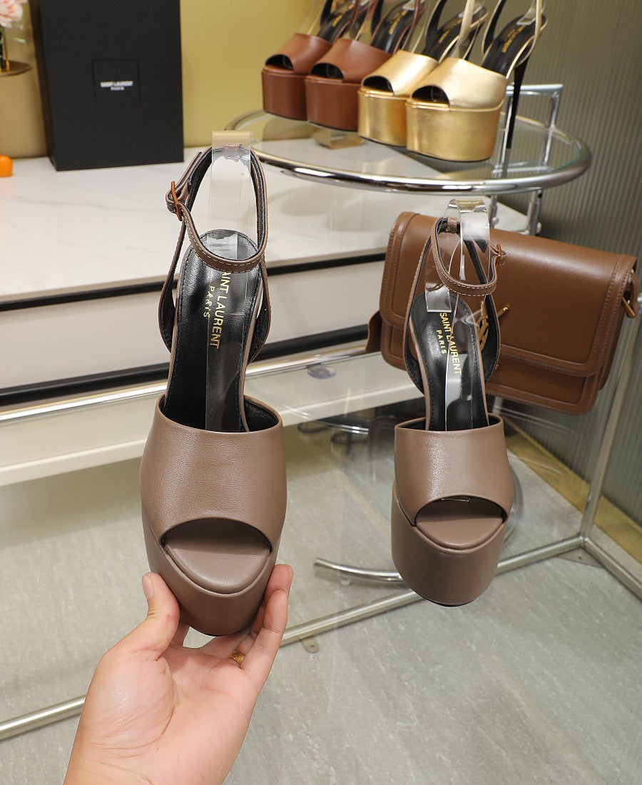SL SUPER HIGH HEELS SANDAL ASH BROWN CALFSKIN - 34