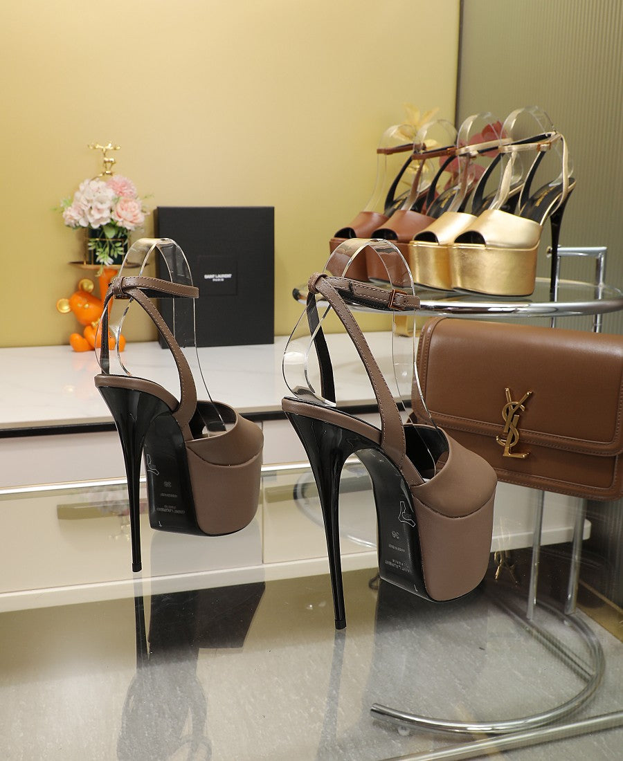 SL SUPER HIGH HEELS SANDAL ASH BROWN CALFSKIN - 34