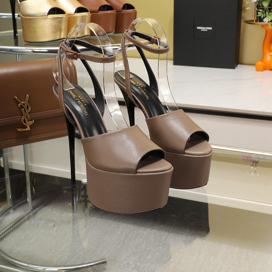 SL SUPER HIGH HEELS SANDAL ASH BROWN CALFSKIN - 34