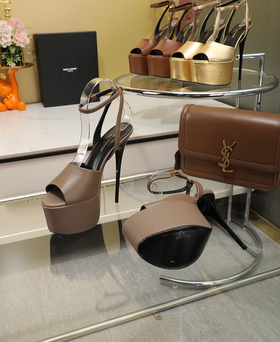 SL SUPER HIGH HEELS SANDAL ASH BROWN CALFSKIN - 34