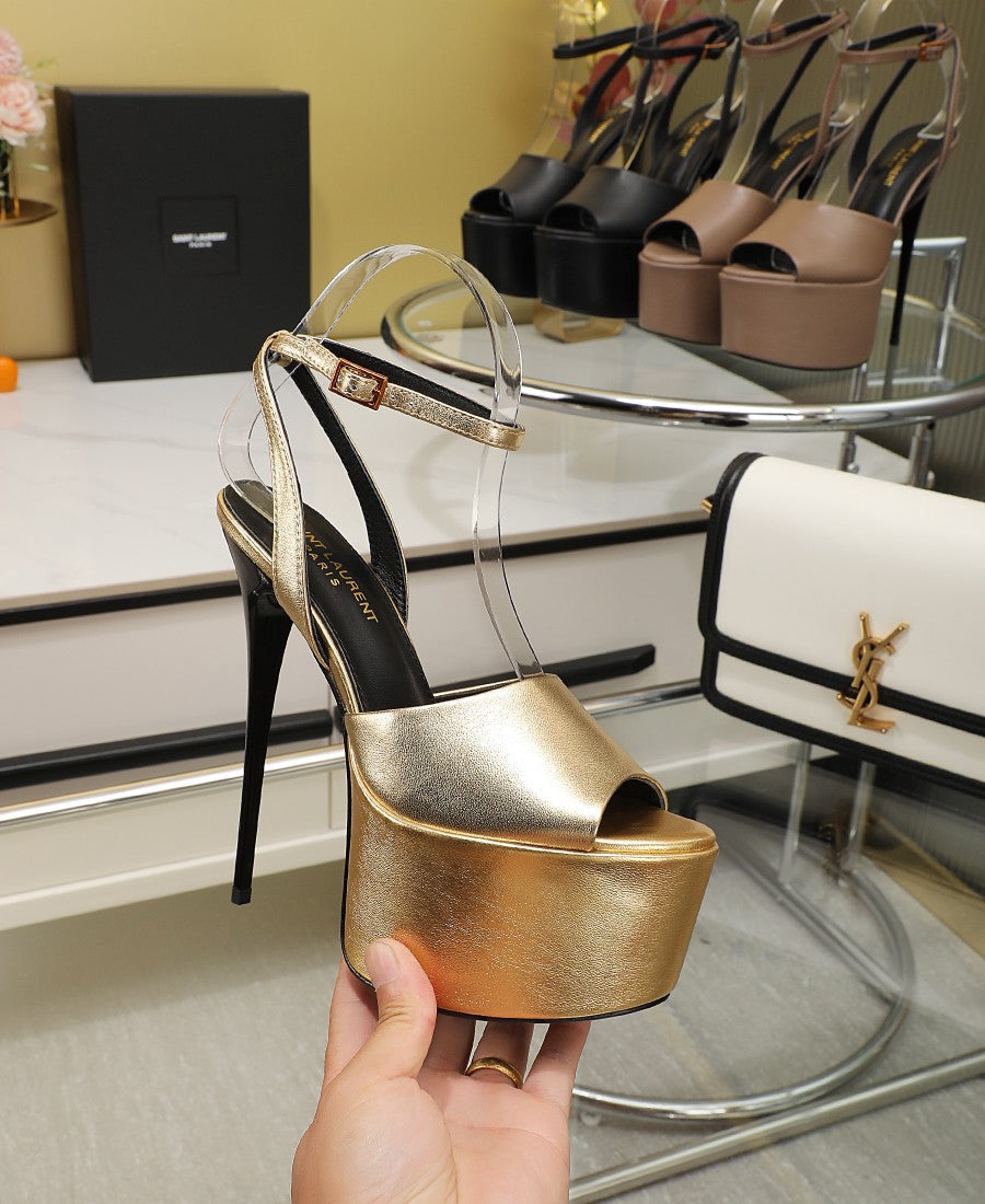SL SUPER HIGH HEELS SANDAL METALLIC GOLD CALFSKIN - 34