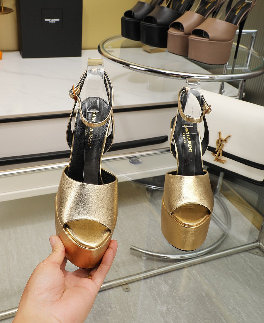 SL SUPER HIGH HEELS SANDAL METALLIC GOLD CALFSKIN - 34