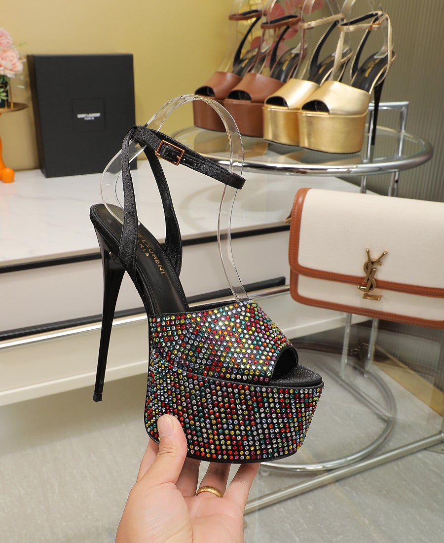 SL SUPER HIGH HEELS SANDAL RAINBOW CRYSTAL SATIN - 34