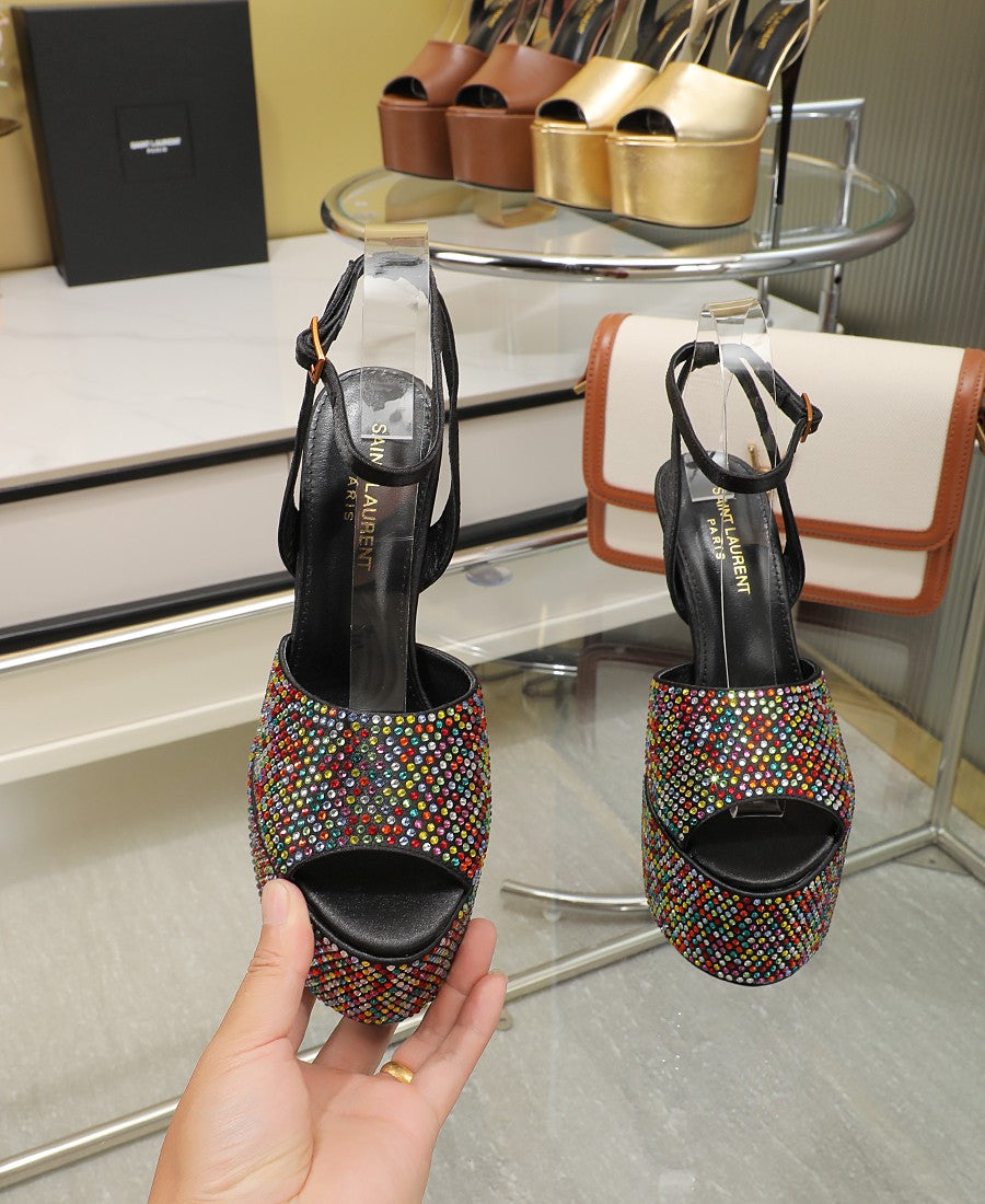 SL SUPER HIGH HEELS SANDAL RAINBOW CRYSTAL SATIN - 34