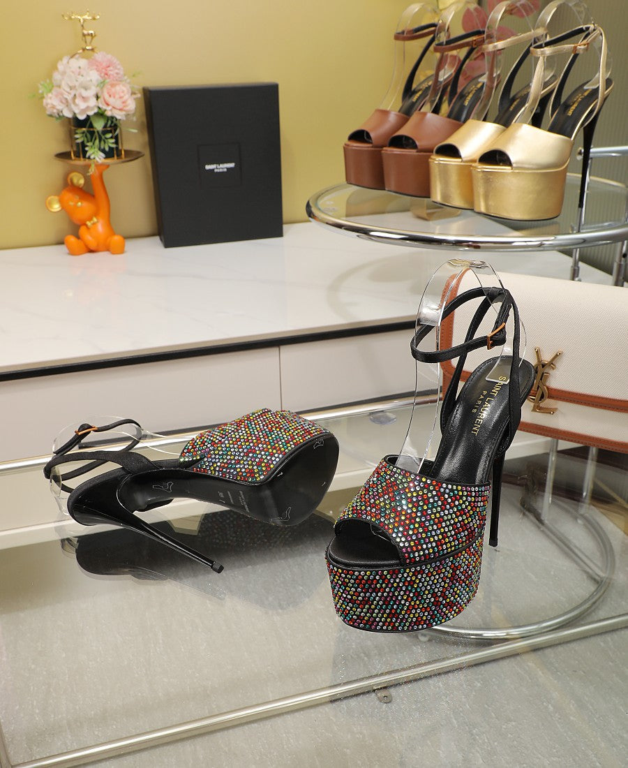 SL SUPER HIGH HEELS SANDAL RAINBOW CRYSTAL SATIN - 34