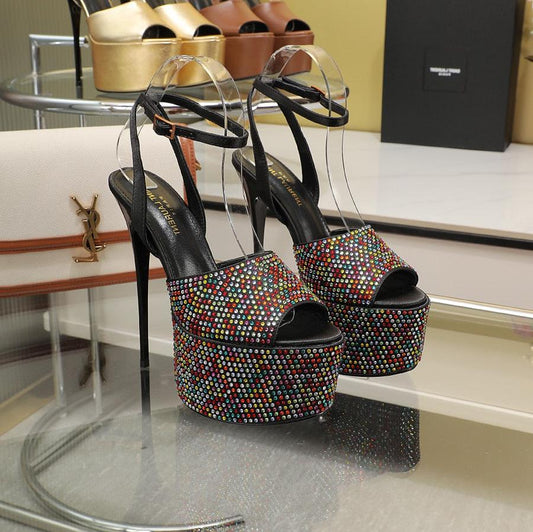SL SUPER HIGH HEELS SANDAL RAINBOW CRYSTAL SATIN - 34