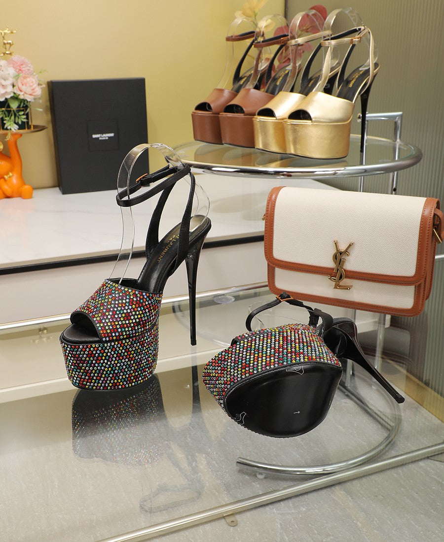 SL SUPER HIGH HEELS SANDAL RAINBOW CRYSTAL SATIN - 34