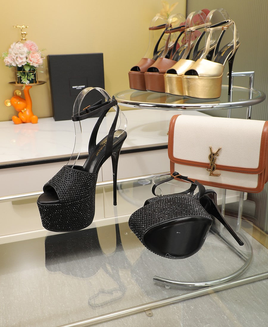 SL SUPER HIGH HEELS SANDAL BLACK SATIN-BLACK CRYSTAL - 34