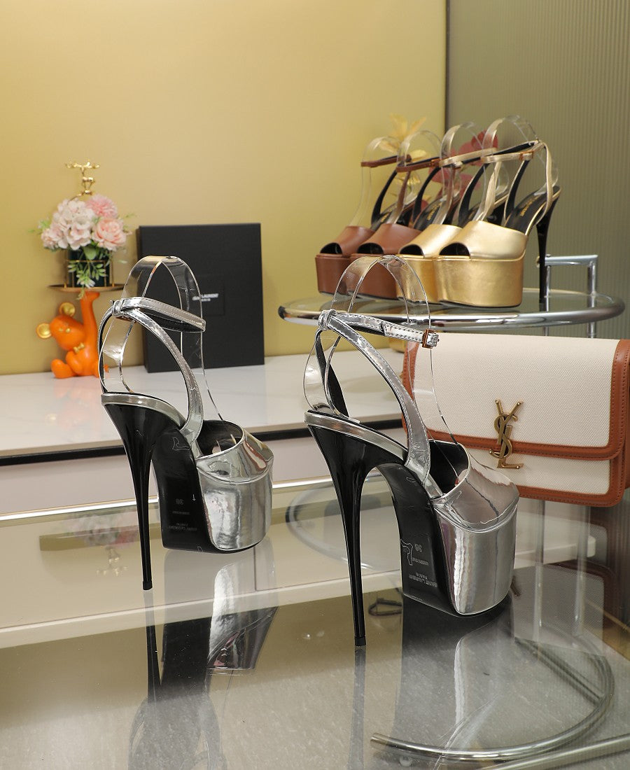 SL SUPER HIGH HEELS SANDAL SILVER CALFSKIN - 34