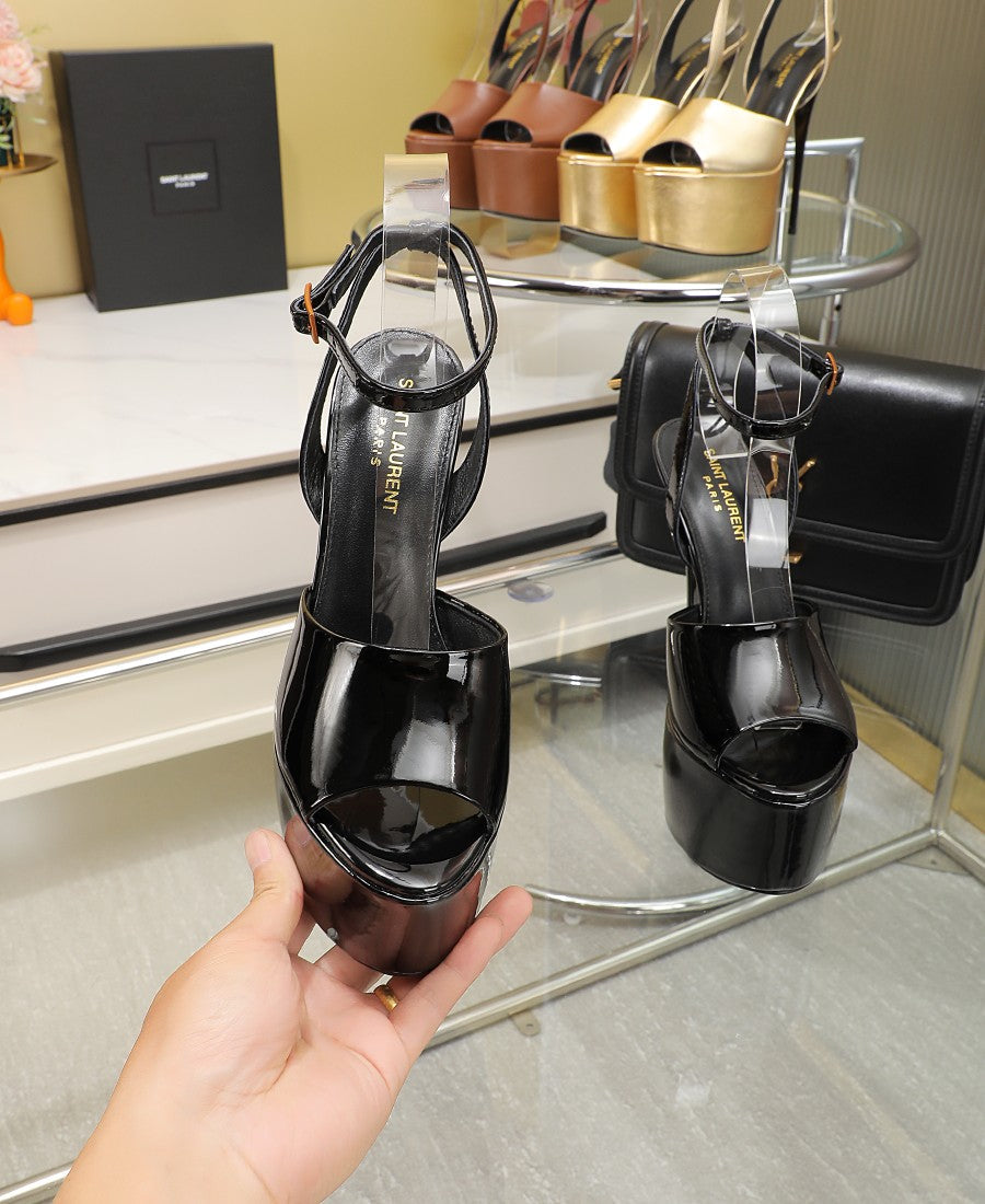 SL SUPER HIGH HEELS SANDAL GLOSSY BLACK CALFSKIN - 34