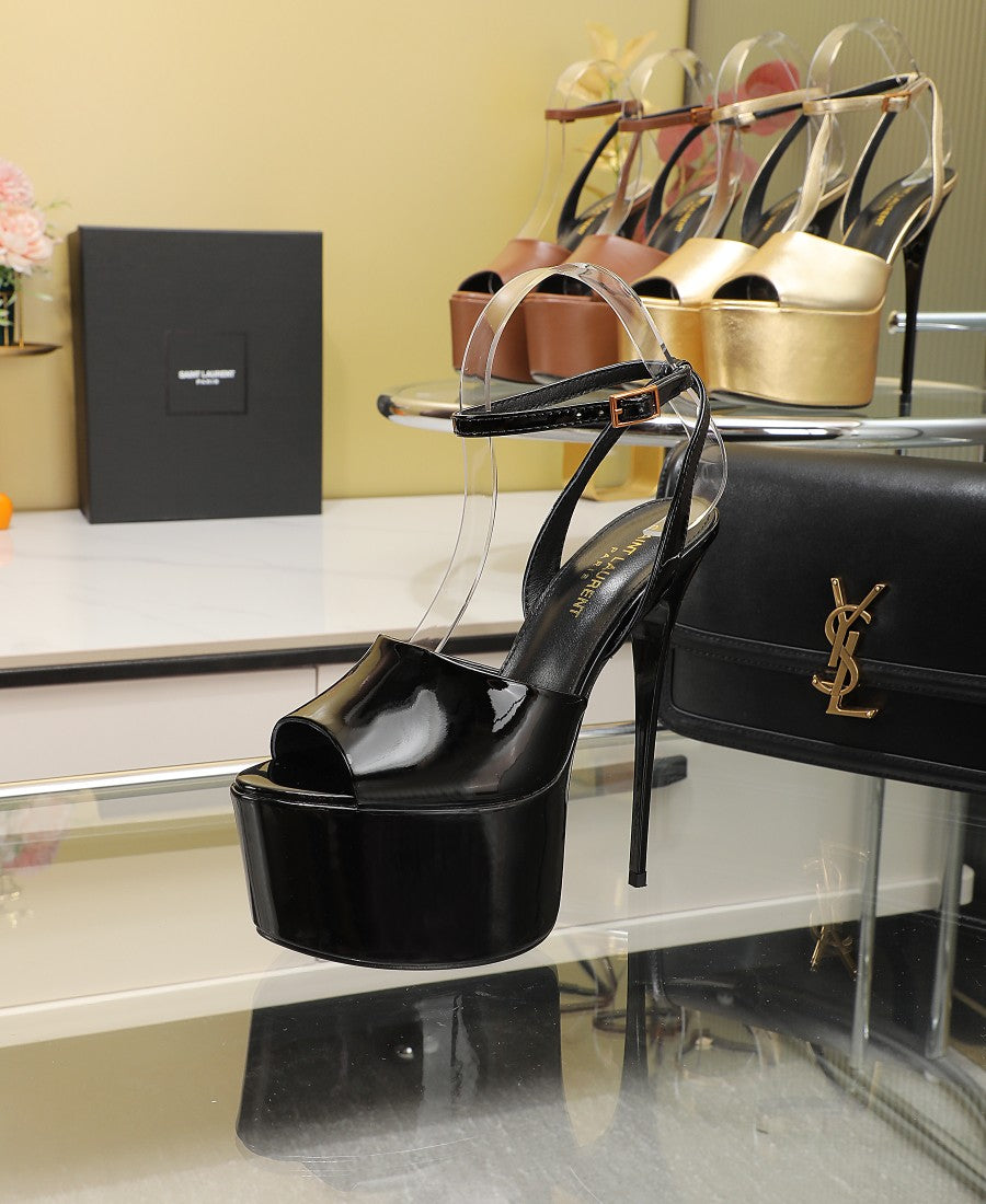 SL SUPER HIGH HEELS SANDAL GLOSSY BLACK CALFSKIN - 34